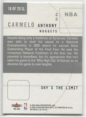 Back Of Card | Carmelo Anthony #18 Basketball Cards 2003 Skybox LE