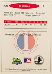 Rear | Al Watson Baseball Cards 1991 Classic Best