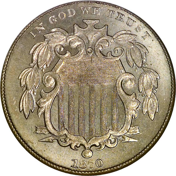 1870 Coins Shield Nickel