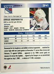 Backside | Darius Kasparritis [Action] Hockey Cards 2003 ITG Toronto Star