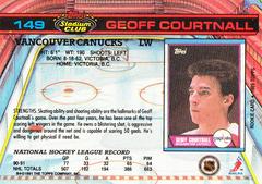 Back Of Card | Geoff Courtnall [Missing Banner] Hockey Cards 1991 Stadium Club