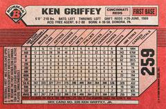 Card Back | Ken Griffey Baseball Cards 1989 Bowman