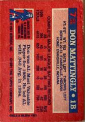 Card Back | Don Mattingly Baseball Cards 1991 Topps Cracker Jack Series 1