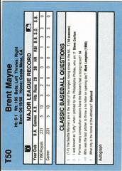 Back | Brent Mayne Baseball Cards 1991 Classic