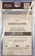 Back | Riley Adams Baseball Cards 2022 Topps Inception Rookie and Emerging Stars Autographs
