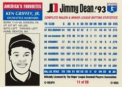 Card Back | Ken Griffey Jr. Baseball Cards 1993 Jimmy Dean