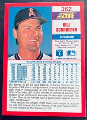 Catcher | Bill Schroeder Baseball Cards 1990 Score
