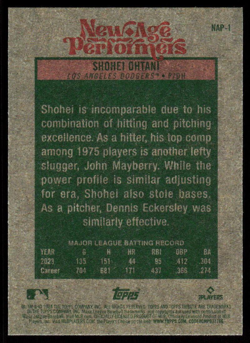 Shohei Ohtani #NAP-1 Prices | 2024 Topps Heritage New Age Performers ...