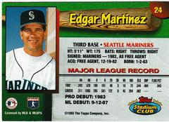 Back | Edgar Martinez Baseball Cards 1993 Stadium Club Mariners