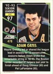 Adam Oats #478 Back | Adam Oats Hockey Cards 1993 Score