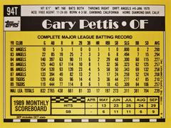 Rear | Gary Pettis Baseball Cards 1990 Topps Traded Tiffany