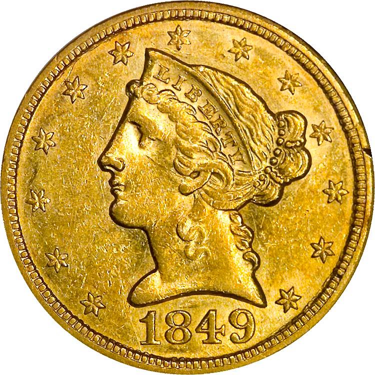 1849 Coins Liberty Head Half Eagle