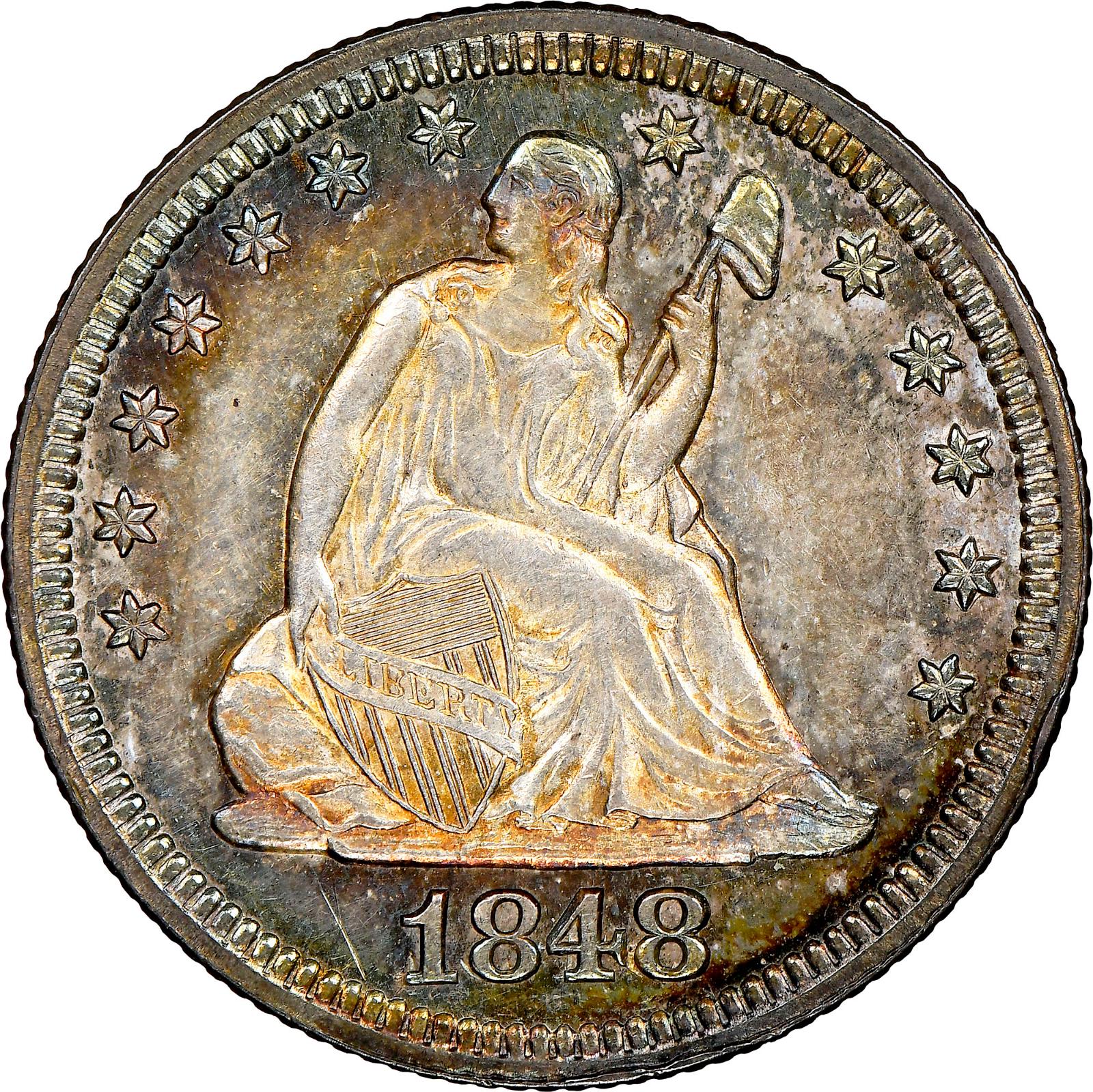 1848 Coins Seated Liberty Quarter