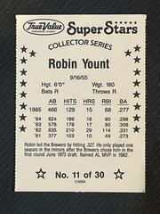 Back | Robin Yount Baseball Cards 1986 True Value Perforated