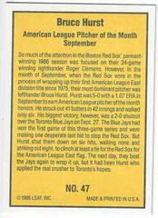 1986 Donruss #47 Bruce Hurst Reverse | Bruce Hurst Baseball Cards 1986 Donruss Highlights
