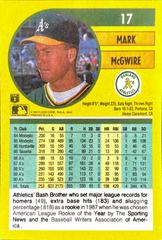 Card Back | Mark McGwire Baseball Cards 1991 Fleer