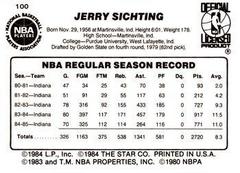 White Border - Back Side | Jerry Sichting Basketball Cards 1986 Star