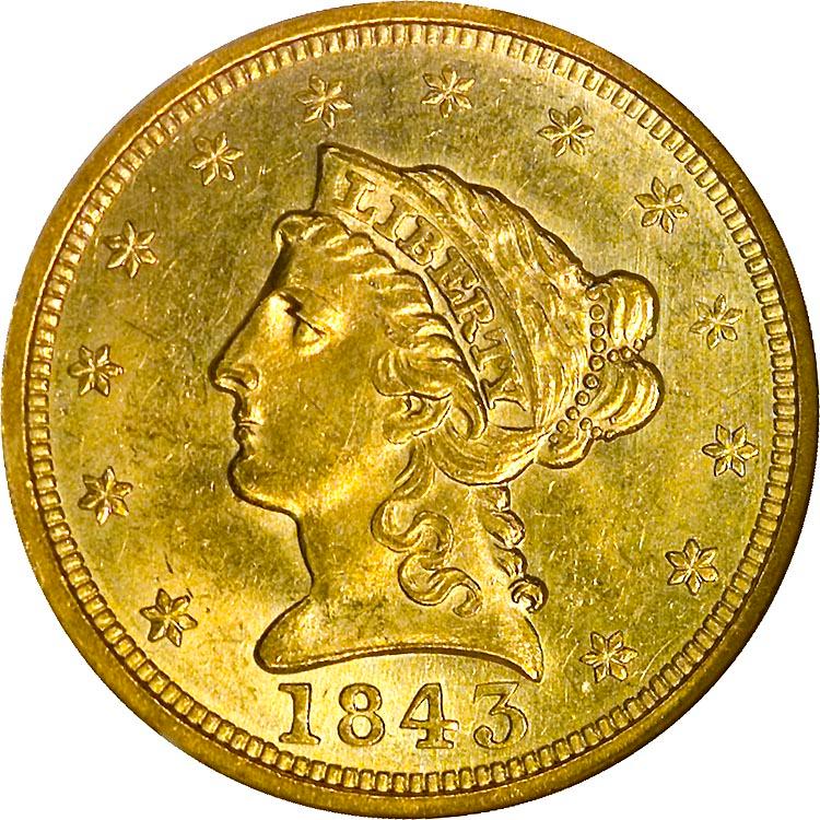 1843 O [LARGE DATE] Coins Liberty Head Quarter Eagle