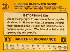 Rear | Greg Gagne Baseball Cards 1987 Donruss Opening Day