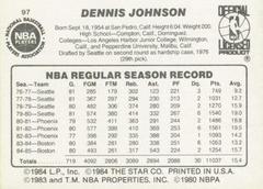 Green Border - Back Side | Dennis Johnson Basketball Cards 1986 Star