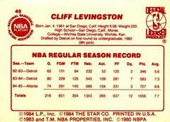 Back Side | Cliff Levingston Basketball Cards 1986 Star