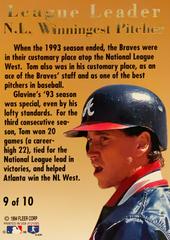 Rear | Tom Glavine Baseball Cards 1994 Ultra League Leaders