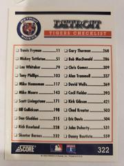 Checklist | Detroit Tigers Checklist Baseball Cards 1994 Score