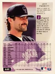 Rear | Jeff Parrett Baseball Cards 1994 Fleer