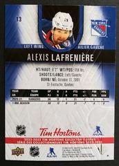 Back | Alexis Lafreniere Hockey Cards 2022 Upper Deck Tim Hortons