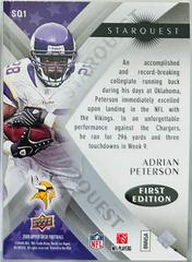 Back Of Card FIRST EDITION  | Adrian Peterson [Silver First Edition] Football Cards 2008 Upper Deck Starquest