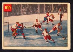 Sawchuck Stops Boom Boom #100 Hockey Cards 1954 Parkhurst Prices