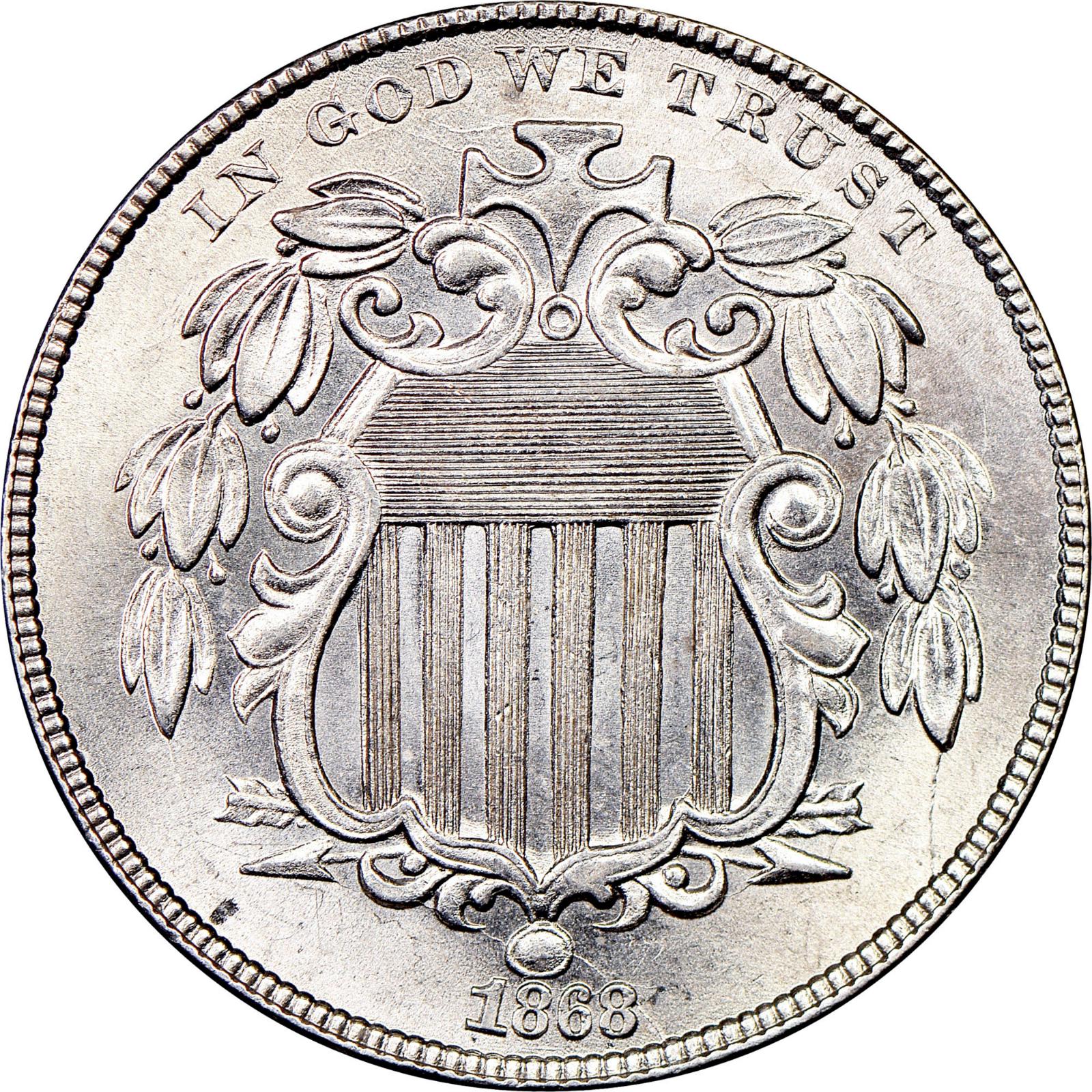 1868 Coins Shield Nickel