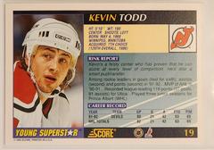 Back Of Card | Kevin Todd Hockey Cards 1992 Score Young Superstars