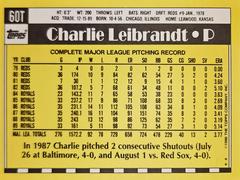 Rear | Charlie Leibrandt Baseball Cards 1990 Topps Traded Tiffany