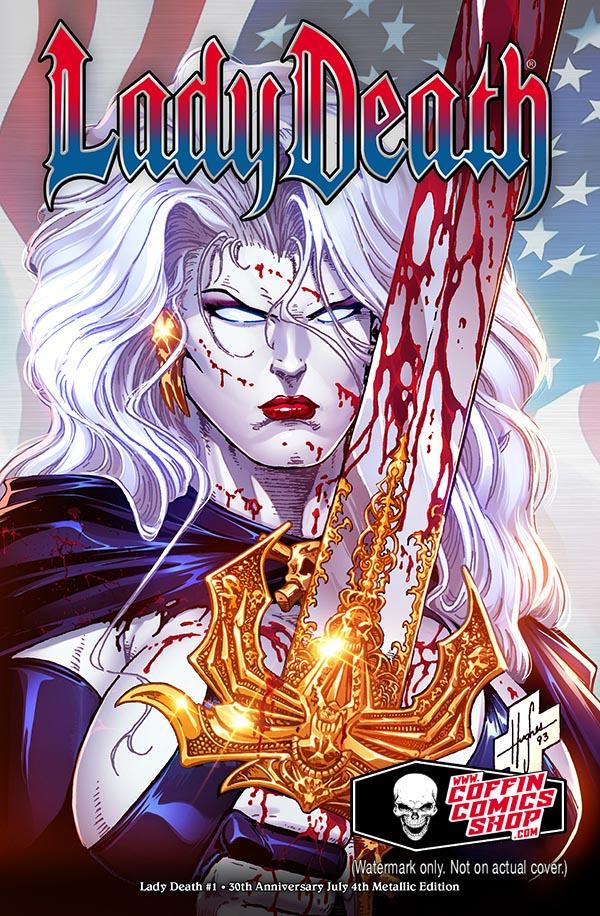 Lady Death: The Reckoning 30th Anniversary Edition [Hughes July 4th Metal] #1 (2024) Comic Books Lady Death: The Reckoning