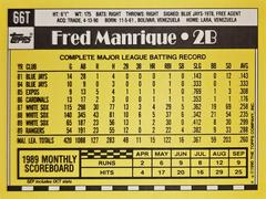 Rear | Fred Manrique Baseball Cards 1990 Topps Traded Tiffany