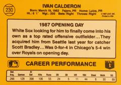 Rear | Ivan Calderon Baseball Cards 1987 Donruss Opening Day