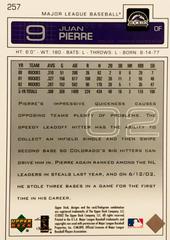 Rear | Juan Pierre Baseball Cards 2003 Upper Deck First Pitch