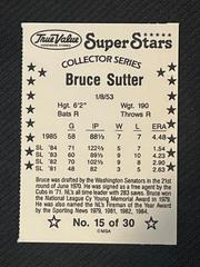 Back | Bruce Sutter Baseball Cards 1986 True Value Perforated