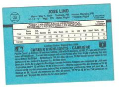 Back Of Card | Jose Lind Baseball Cards 1988 Leaf