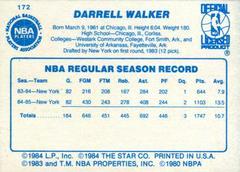 Back Side | Darrell Walker Basketball Cards 1986 Star