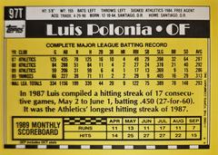 Rear | Luis Polonia Baseball Cards 1990 Topps Traded Tiffany