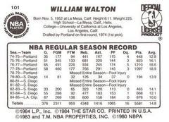 White Border - Back Side | Bill Walton Basketball Cards 1986 Star