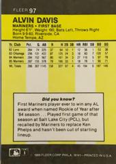 Rear | Alvin Davis Baseball Cards 1986 Fleer Mini
