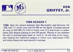 Card Back | Ken Griffey Jr. [1988-1] Baseball Cards 1990 Star Gold Edition