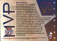 Reverse | Sammy Sosa Baseball Cards 1996 Leaf All Star Game MVP Contender
