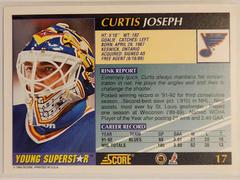 Back Of Card | Curtis Joseph Hockey Cards 1992 Score Young Superstars