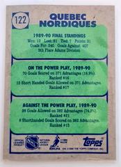 Backside | Quebec Nordiques Hockey Cards 1990 Topps