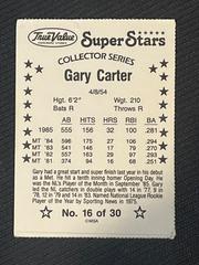 Back | Gary Carter Baseball Cards 1986 True Value Perforated