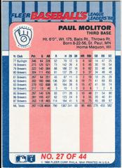 Back | Paul Molitor Baseball Cards 1988 Fleer League Leaders